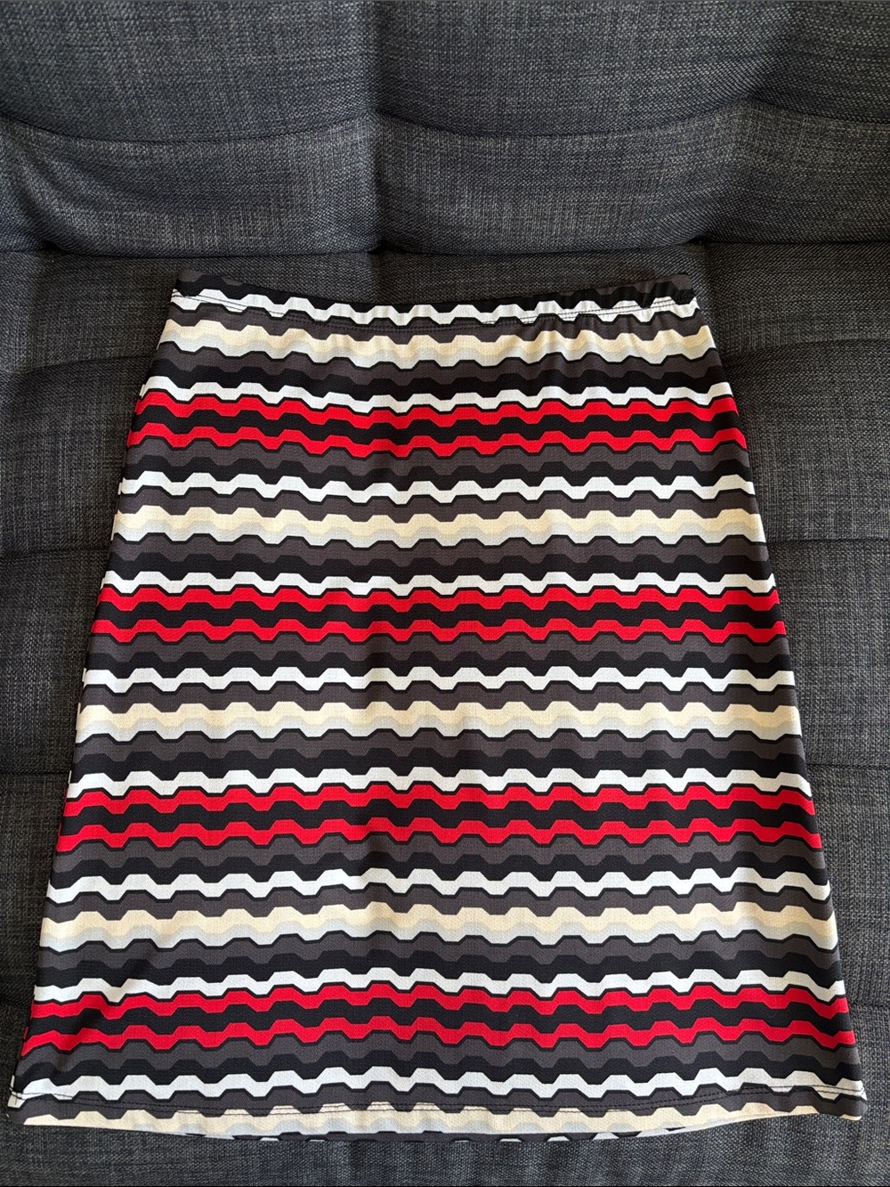 Wavy Stripe Midi Skirt in Red, Black & White